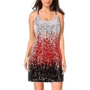 ✨ Sequin Ombre Sparkly Sexy Bodycon Spaghetti Strap Party Dress SIZE XL NEW